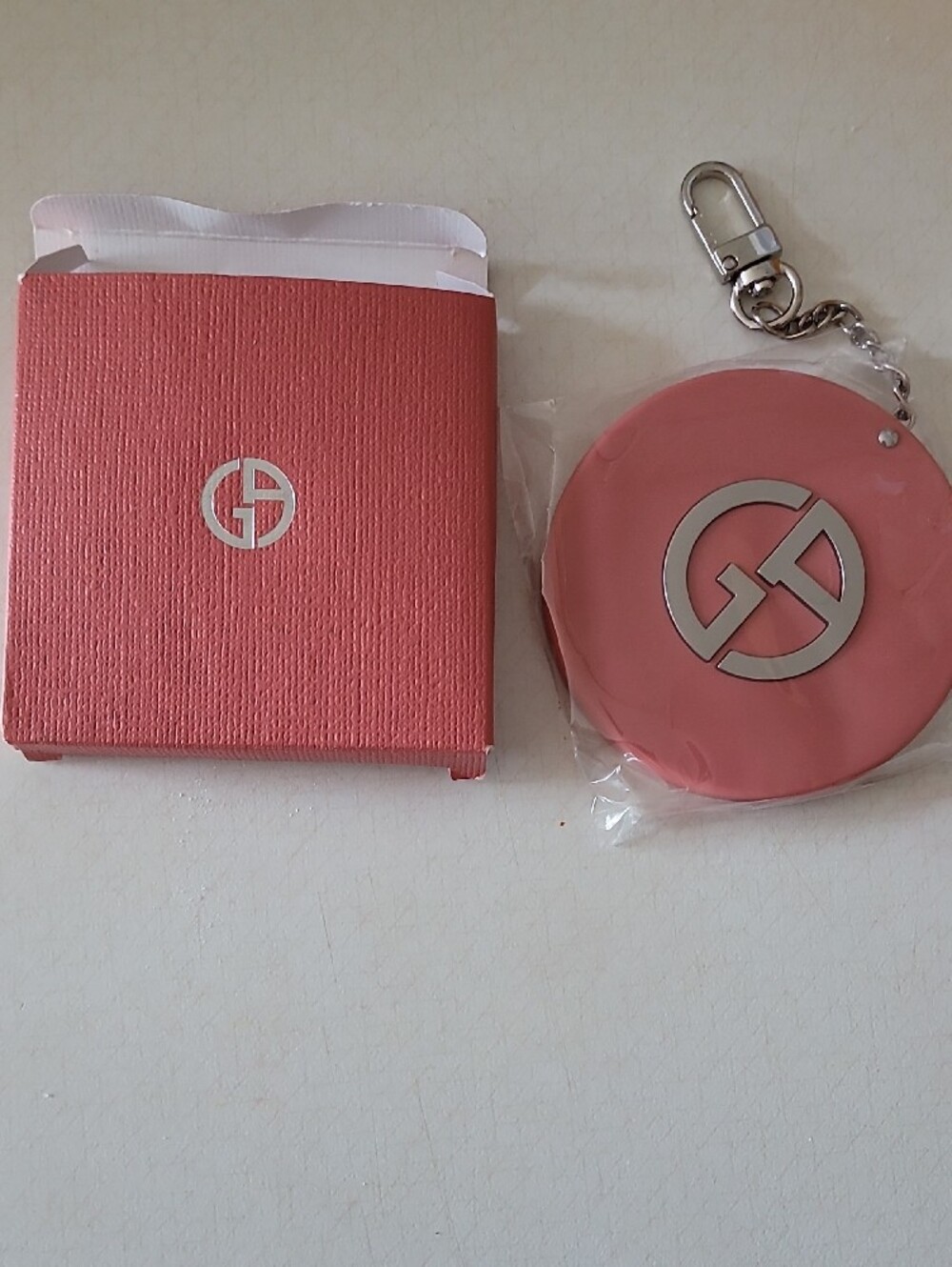Giorgio Armani Coral-Pink Compact Mirror Case with  Emblem